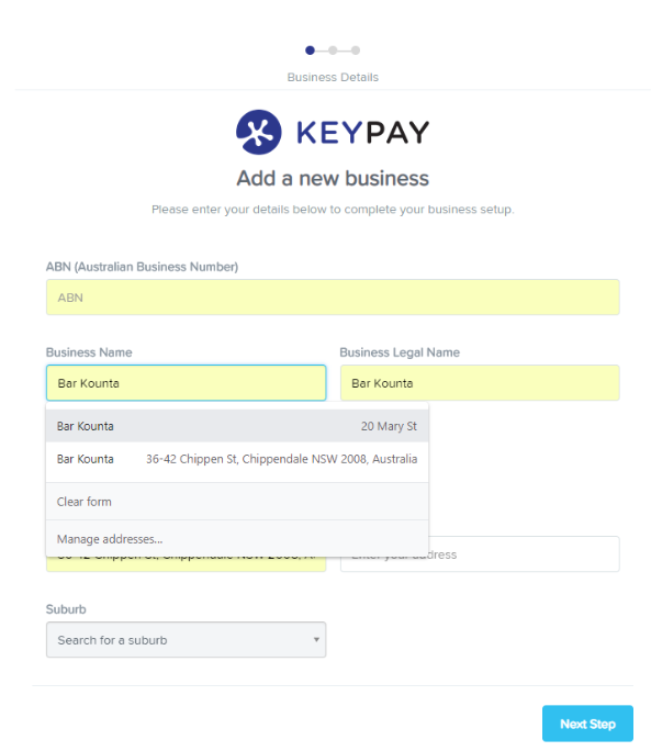 Add business details page in Employee Hero Payroll dashboard