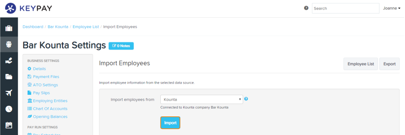 Import employees button in Employee Hero Payroll dashboard