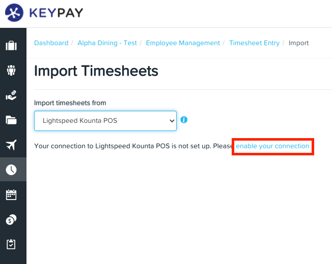 Enable connection button to set up the integration for Employee Hero Payroll