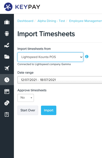 Import button in syncing timesheets