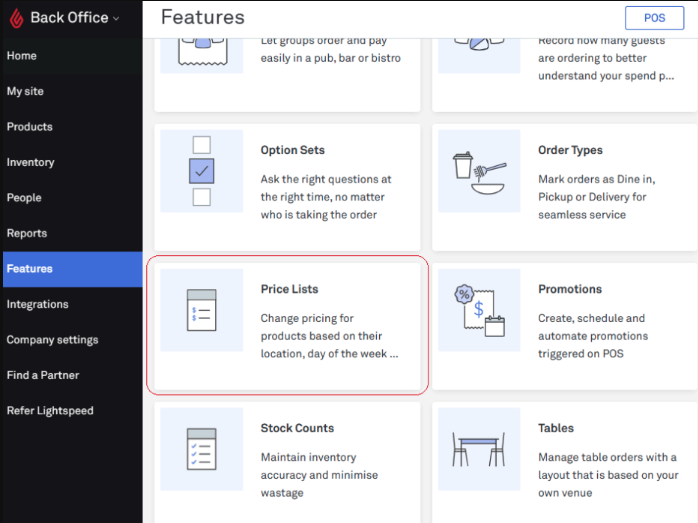 Photo of Price Lists feature