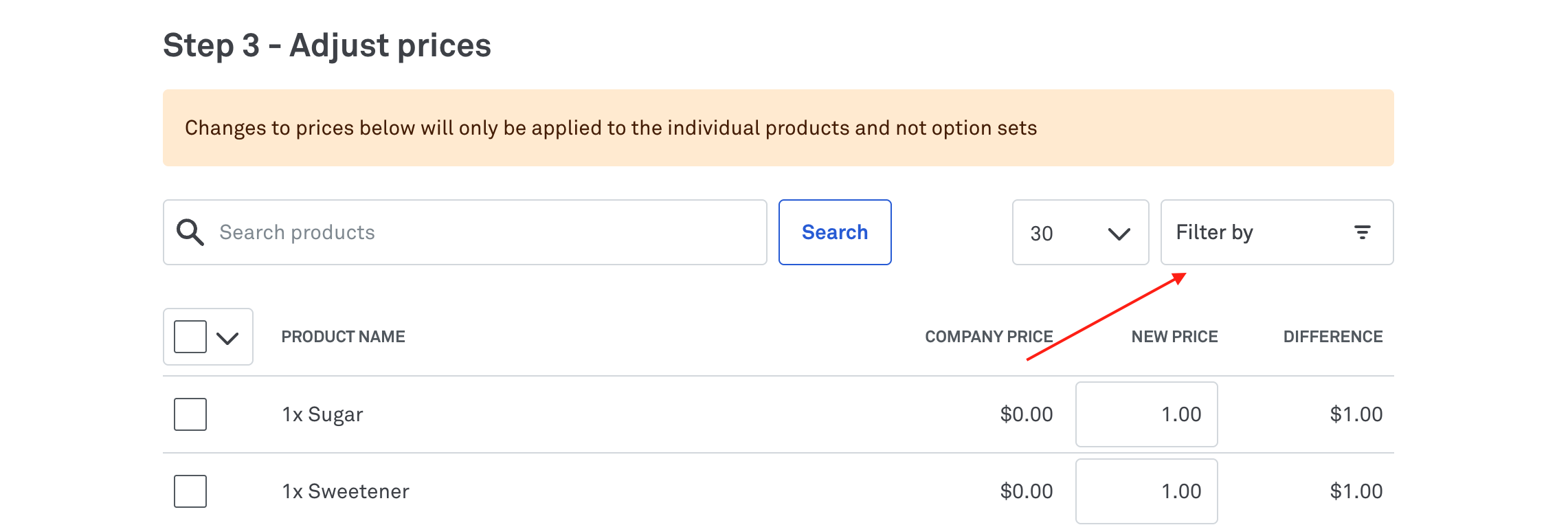 Photo of Filter by button Price List