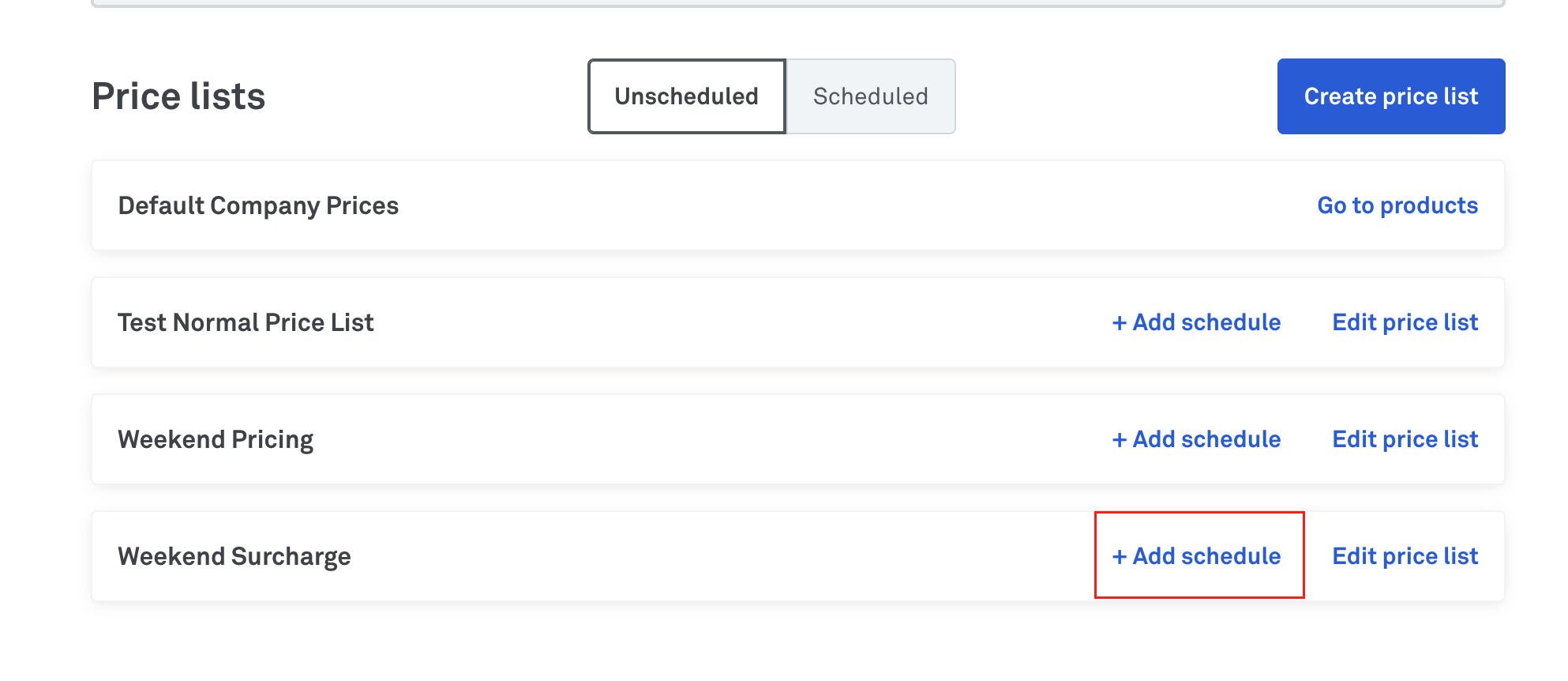 Add schedule button price list.png