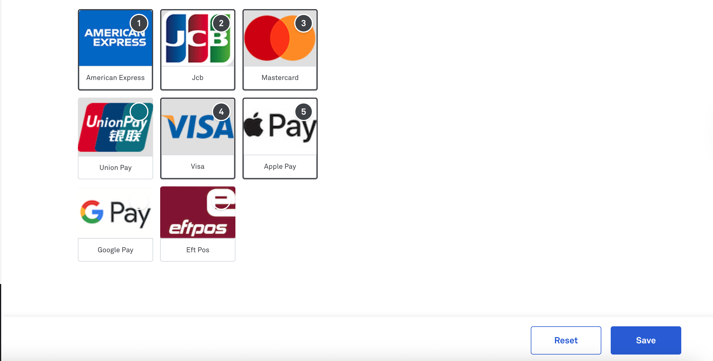 Customer Display payment methods