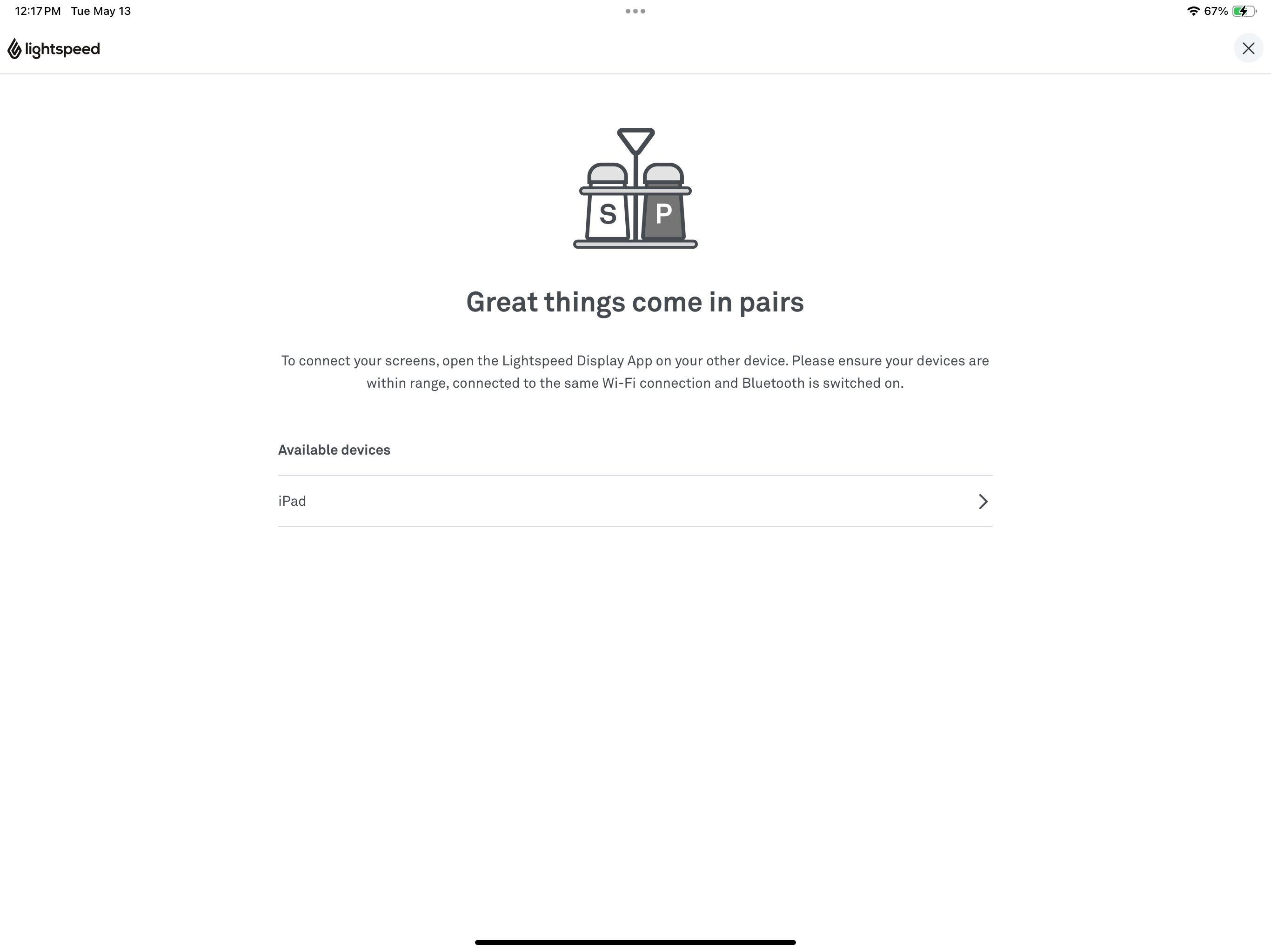 POS Display pairing screen
