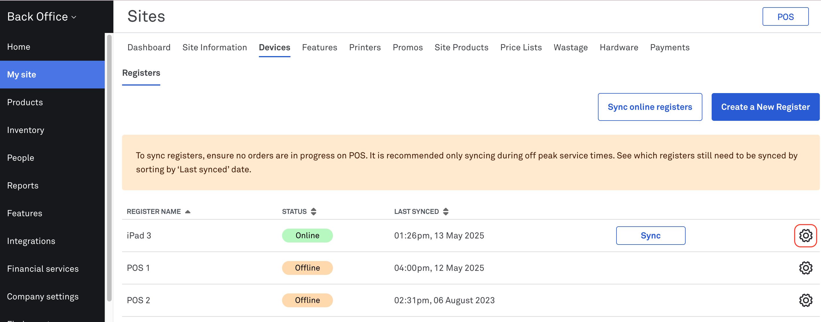 POS devices section