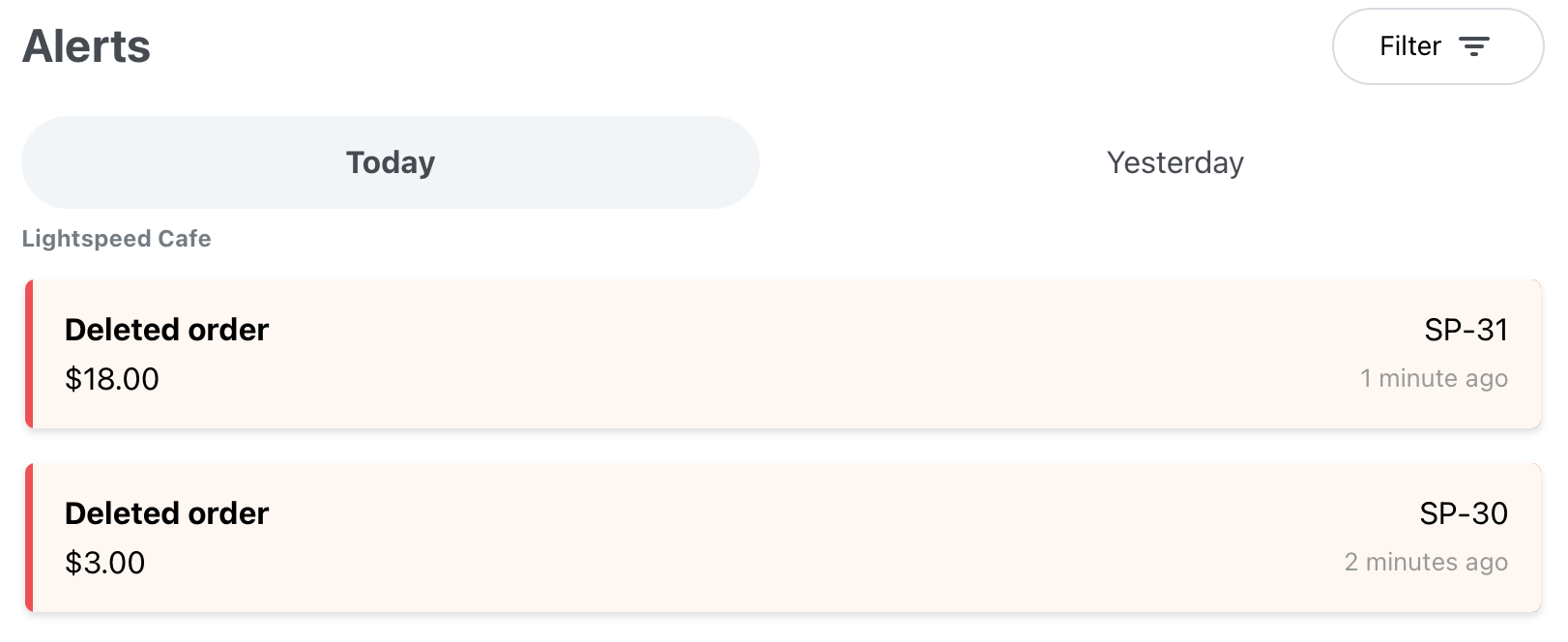 Alerts deleted order