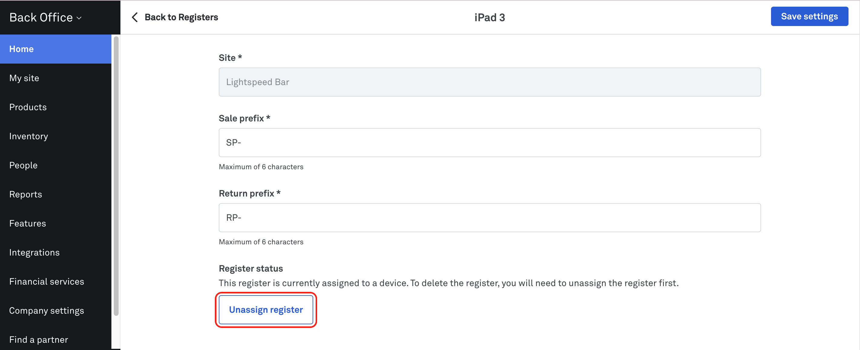 Unassign Register