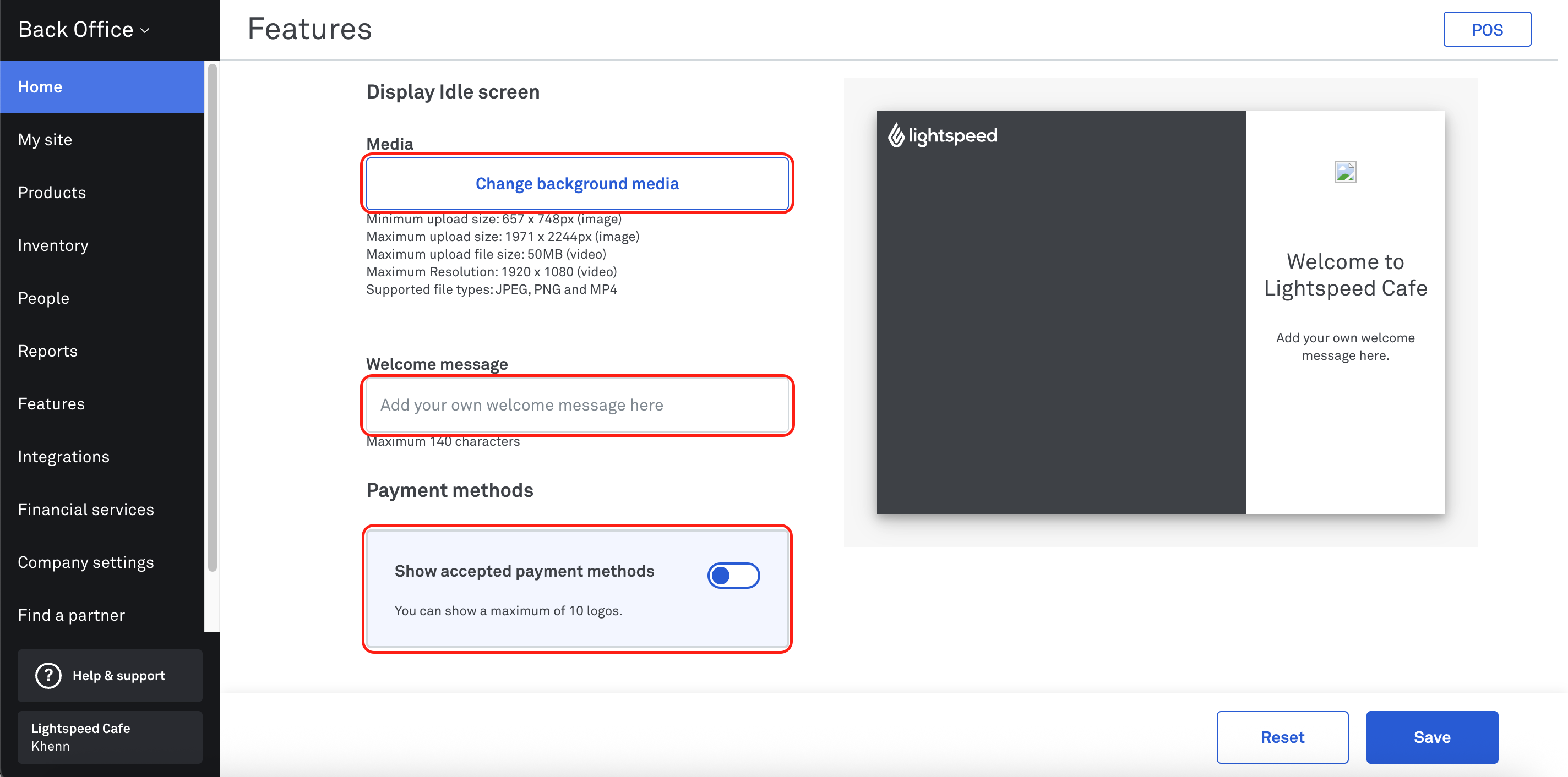 photo of customer display config settings