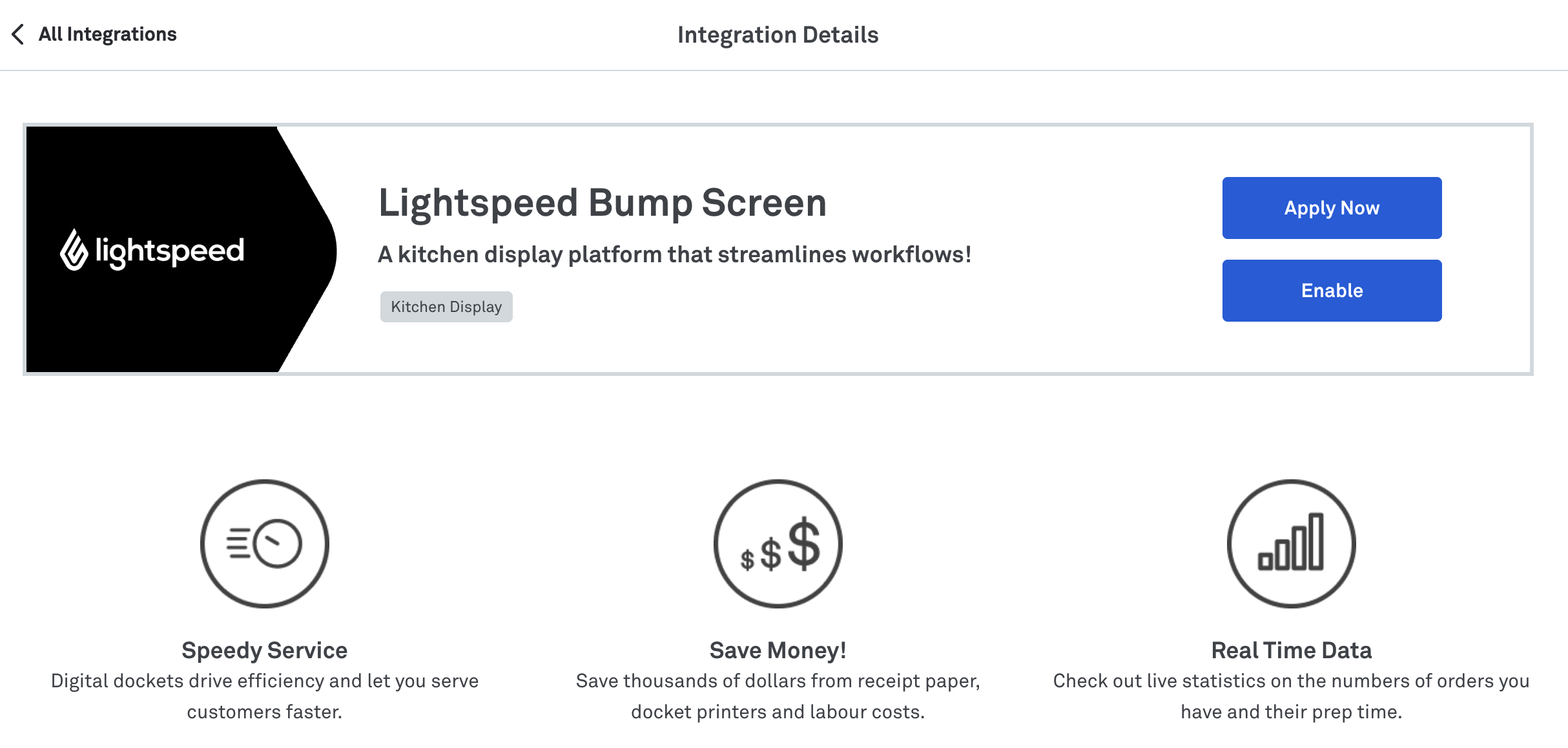 photo of enable button Lightspeed Bump Screen