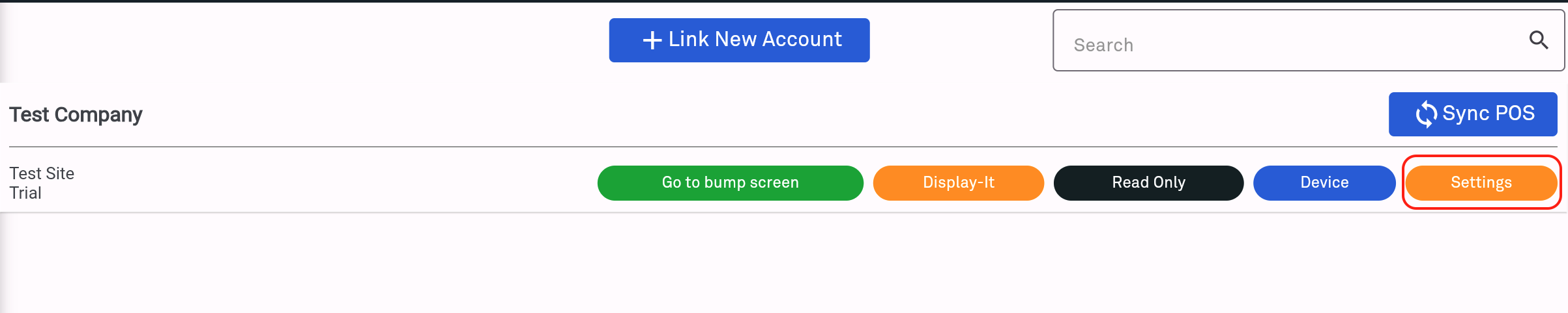 photo of settings button bump screen