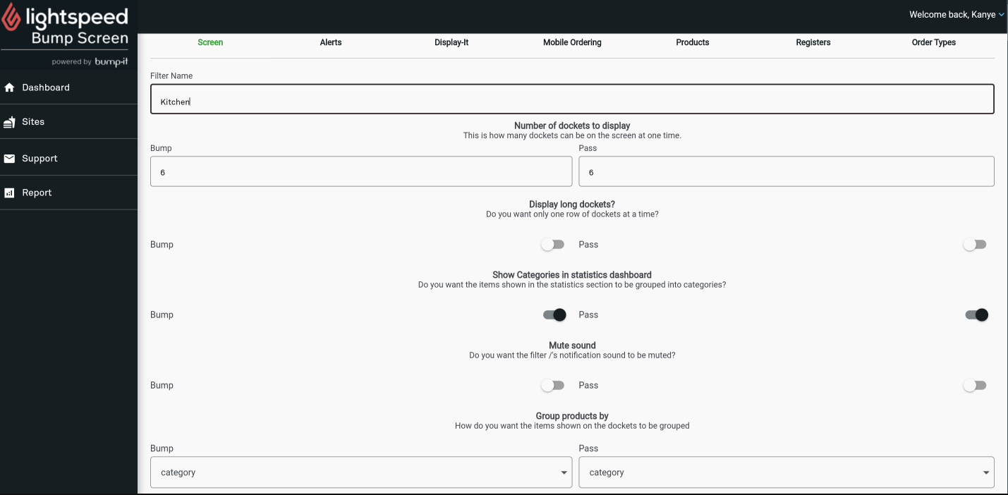photo of screen section bump screen settings