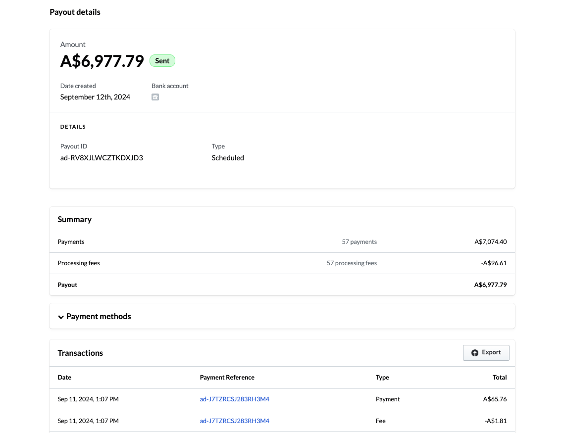 payout details overview