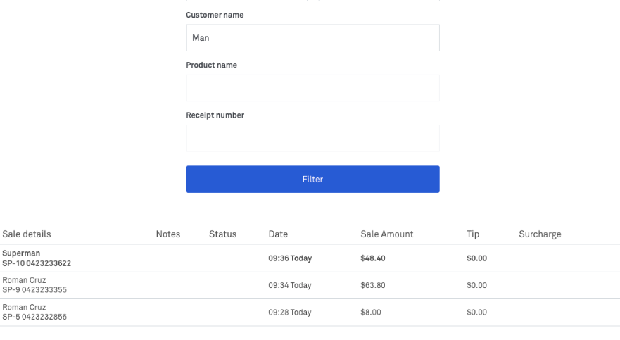 customer name order search