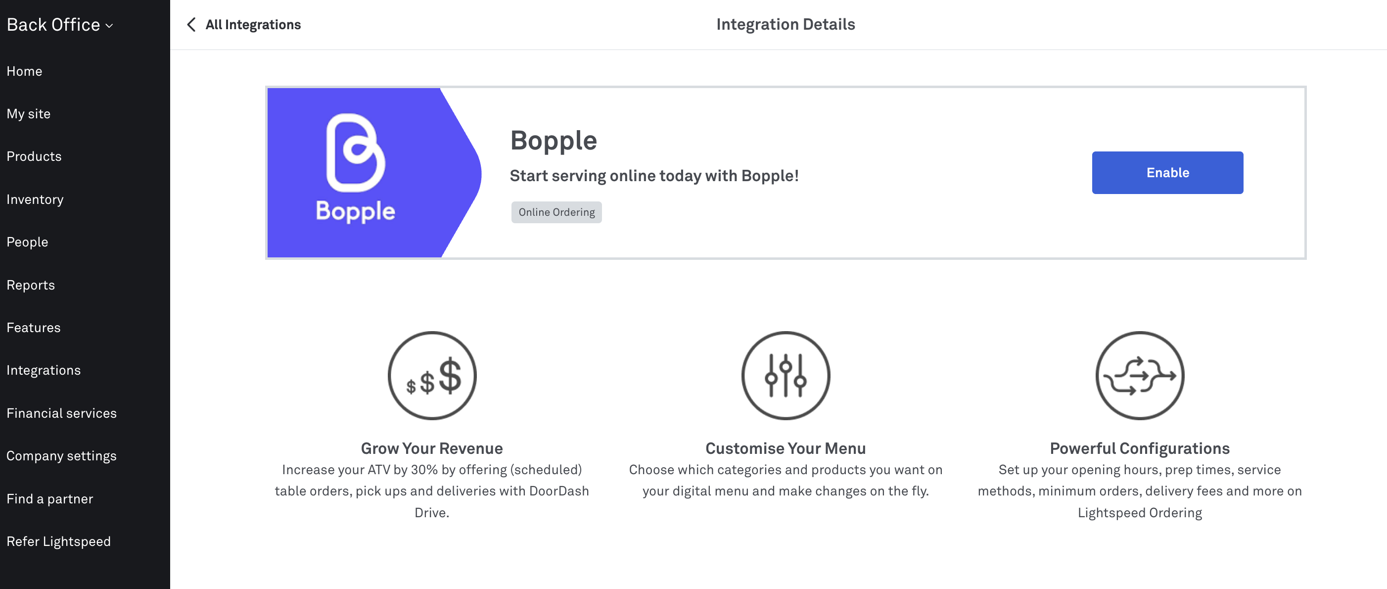 image of the enable Bopple button Back Office