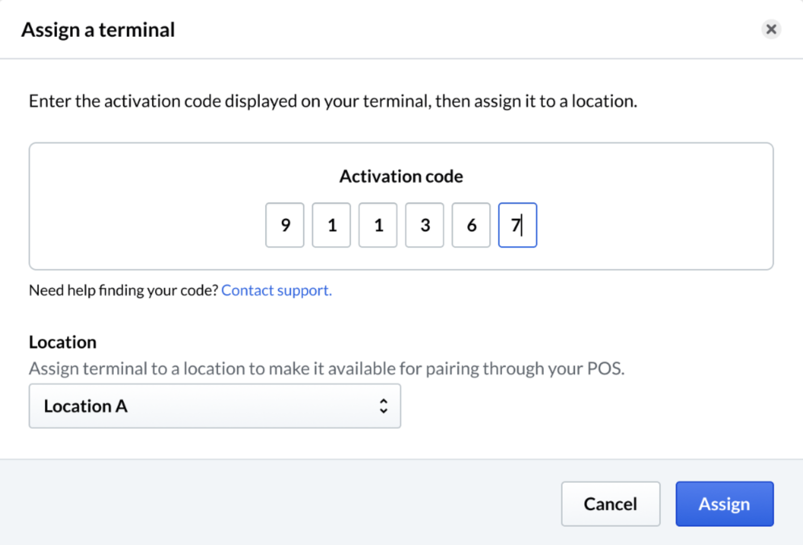 Assign terminal section back office