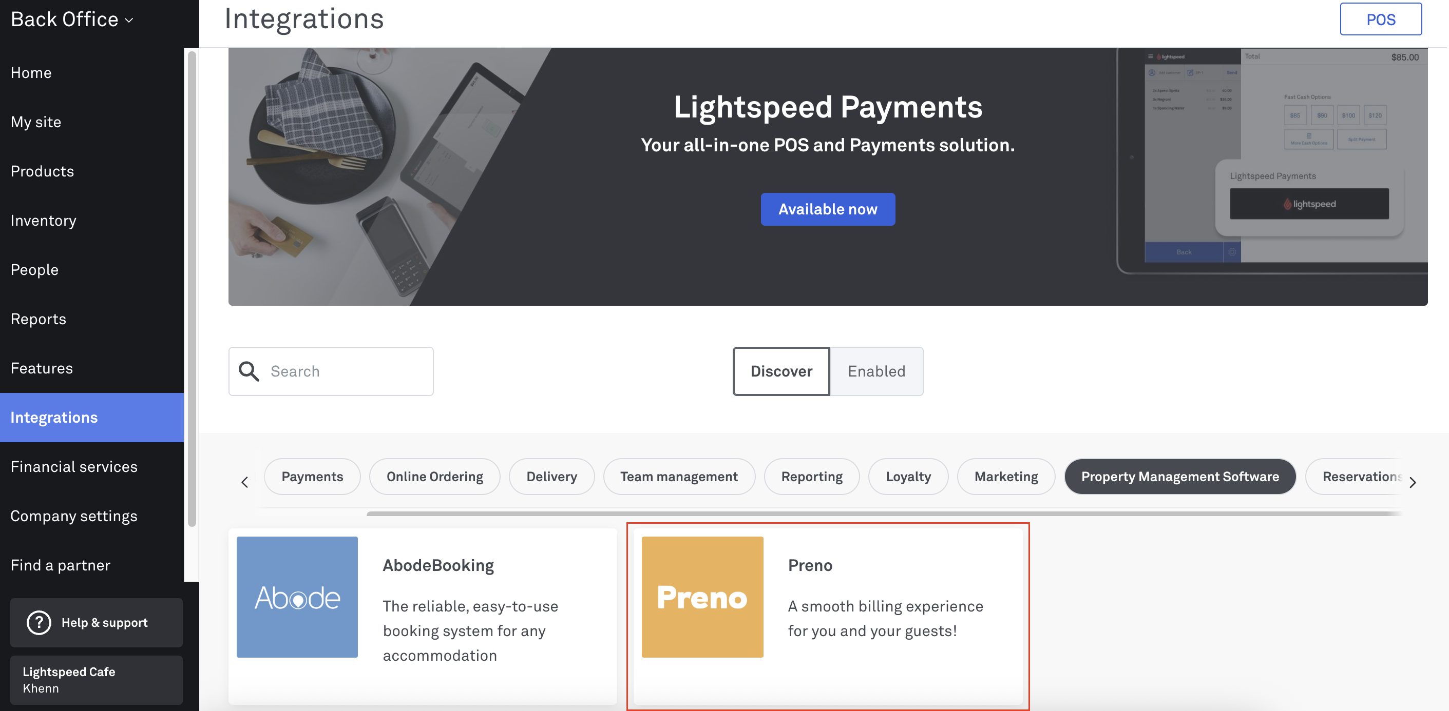 Enabling Preno integration Lightspeed O-Series