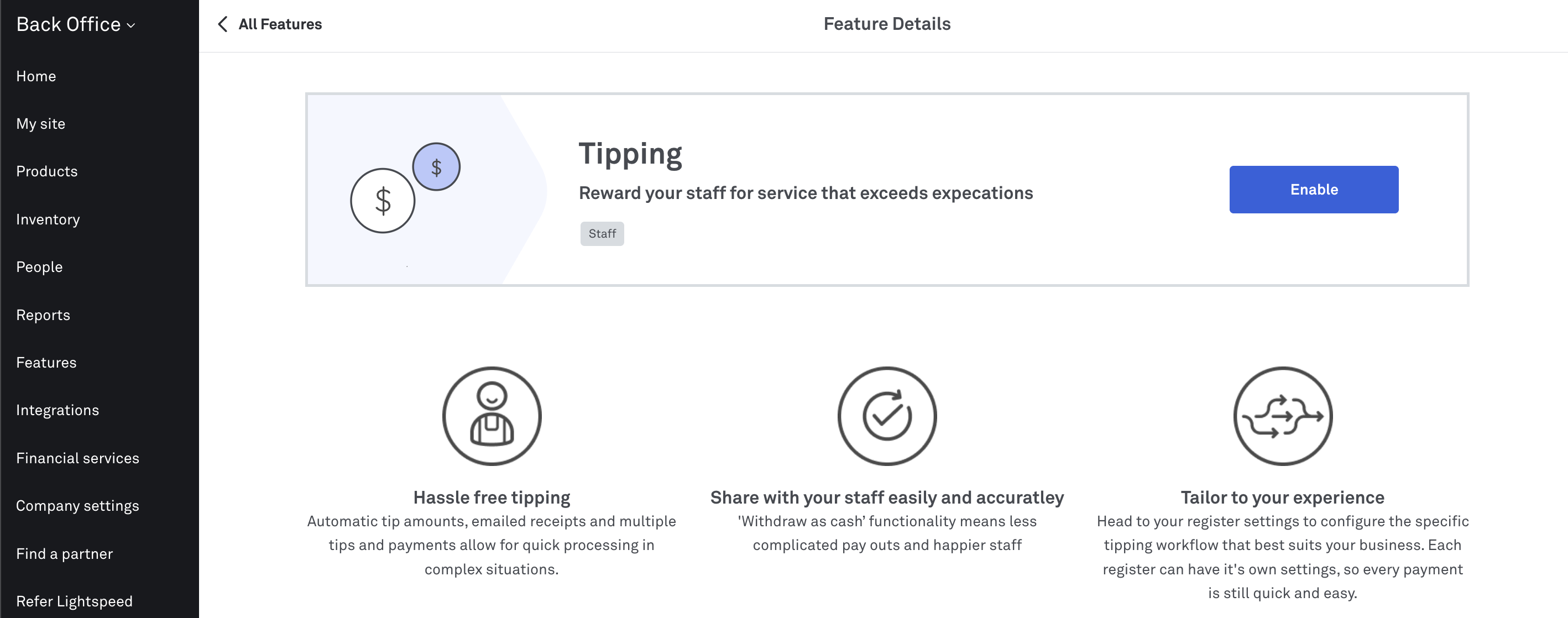 image of enable button for tipping in Back Office