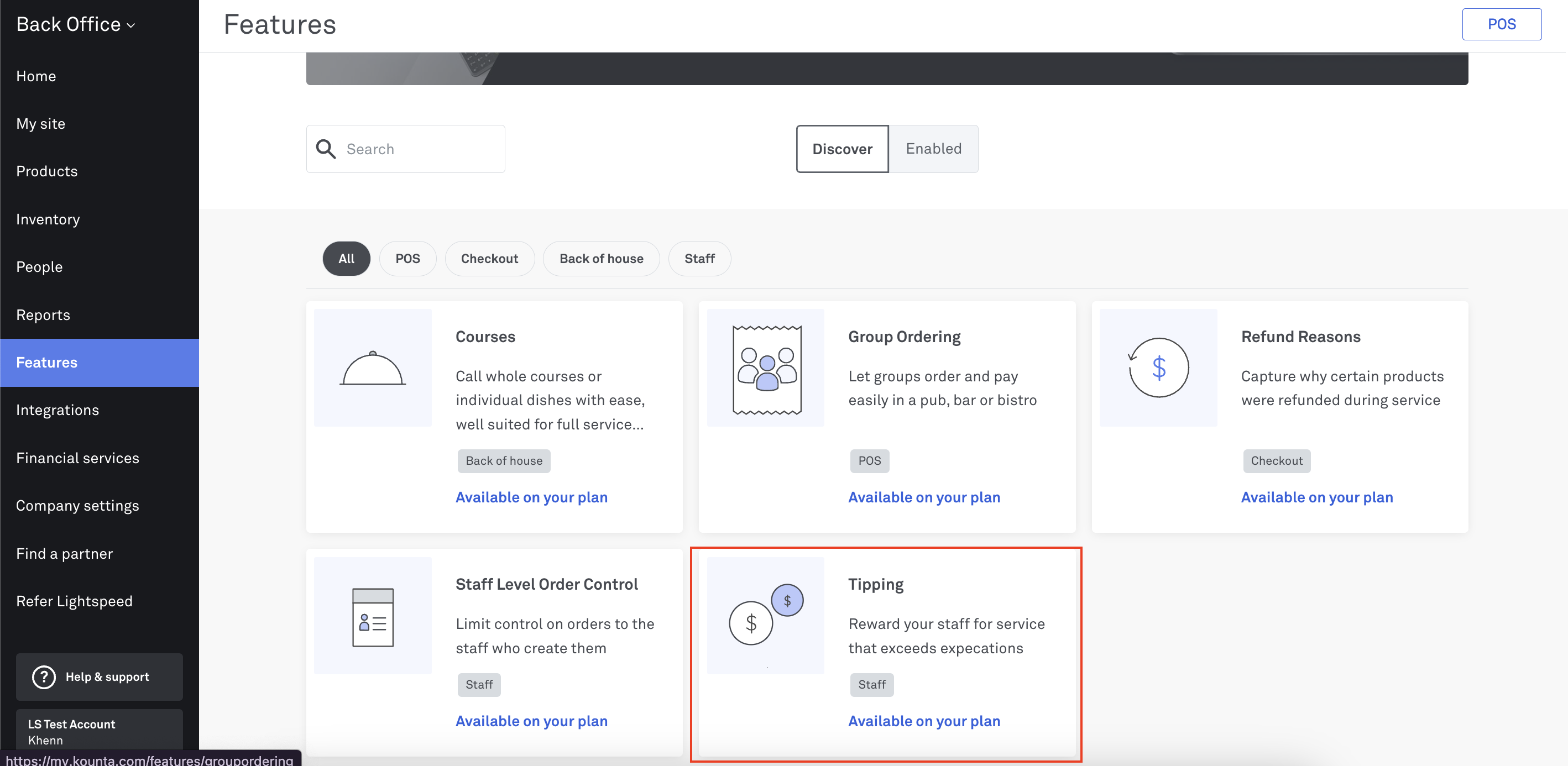 Tipping add-on Back Office