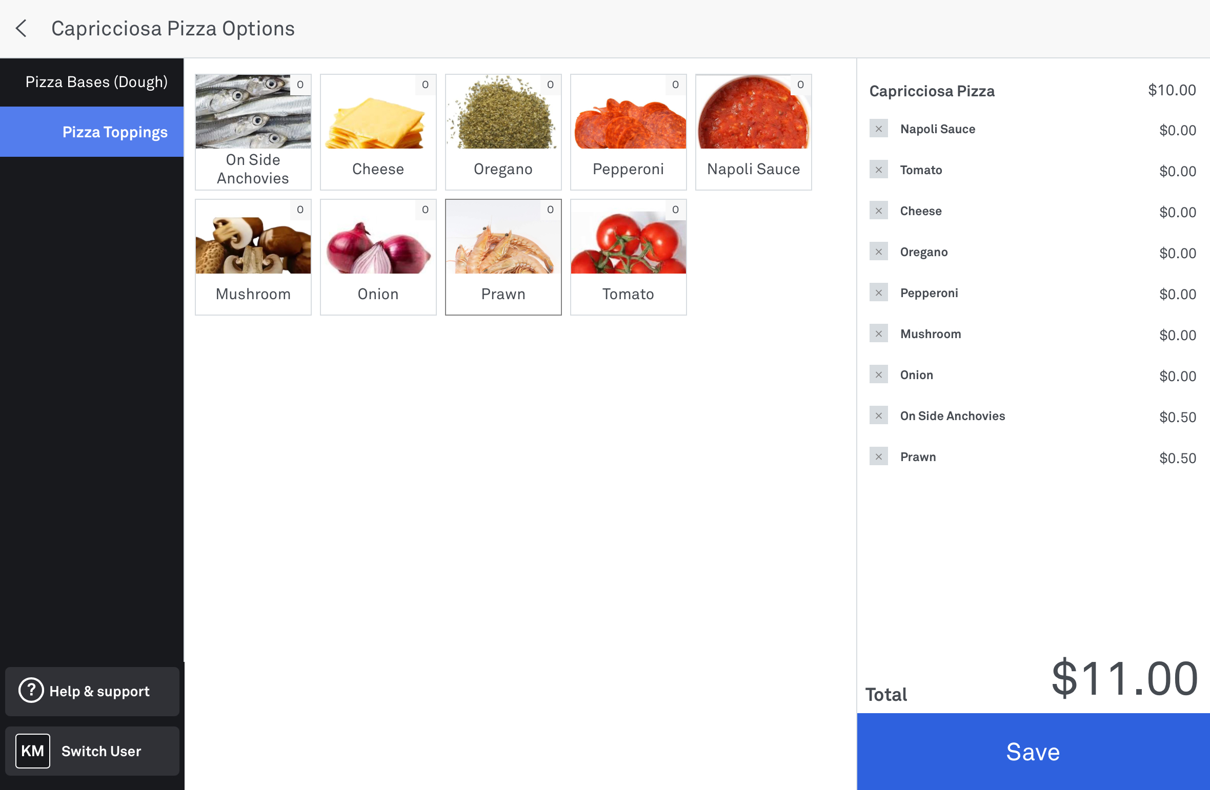 image of POS checkout screen with option sets