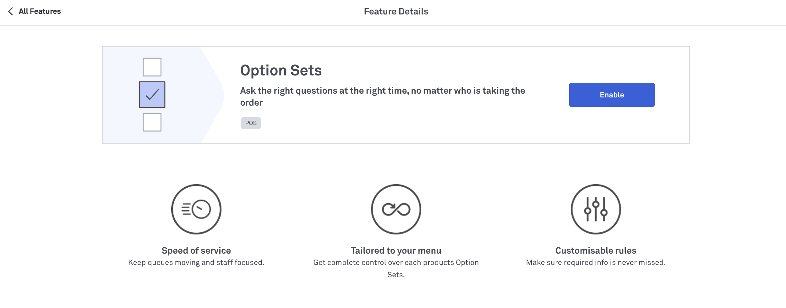 Option Sets enable button