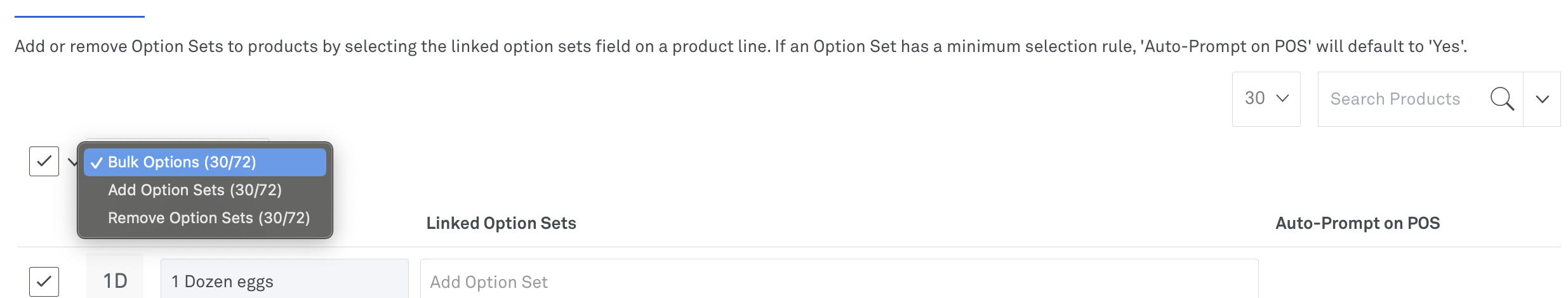 image of bulk add or remove option sets screen