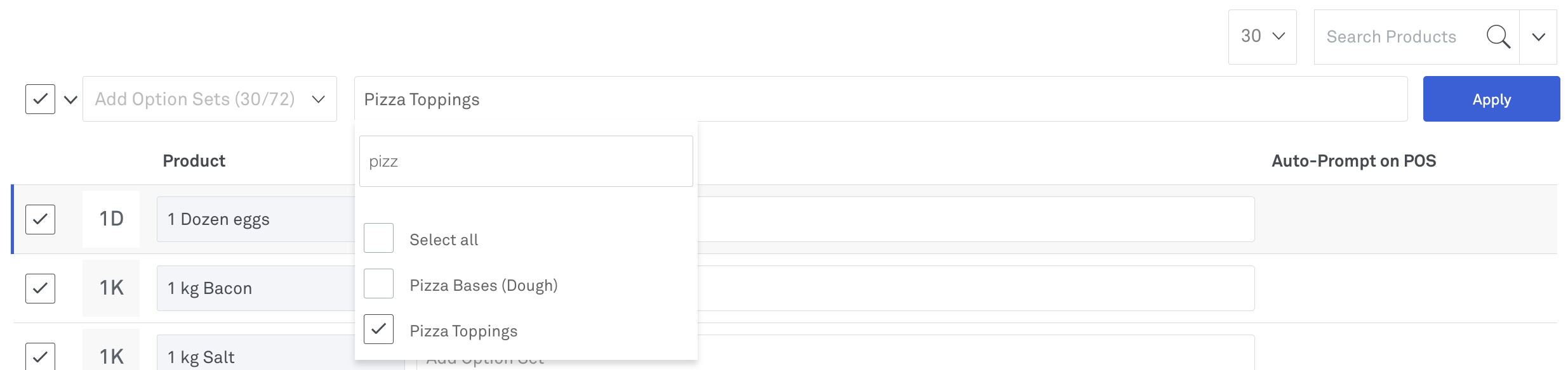 image of linking option sets screen