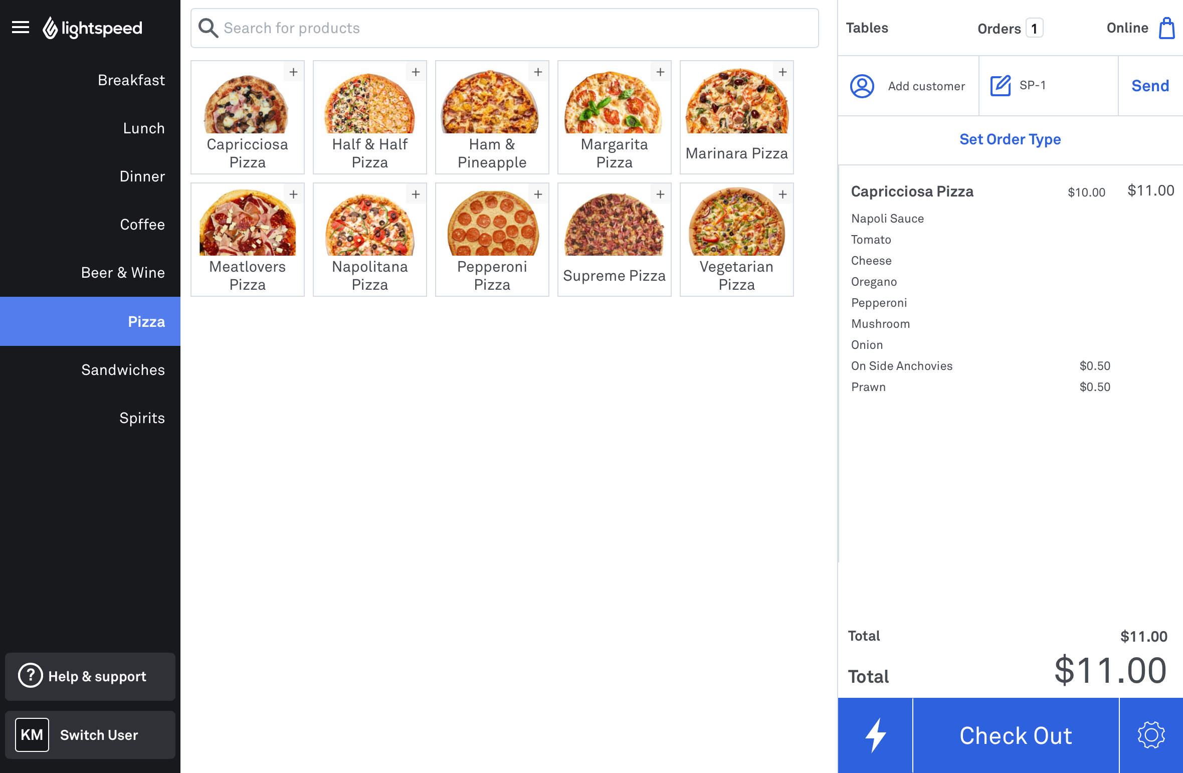 image of POS checkout screen with linked option sets