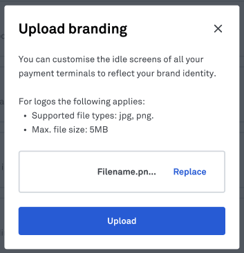 image of the upload screen for terminal branding feature