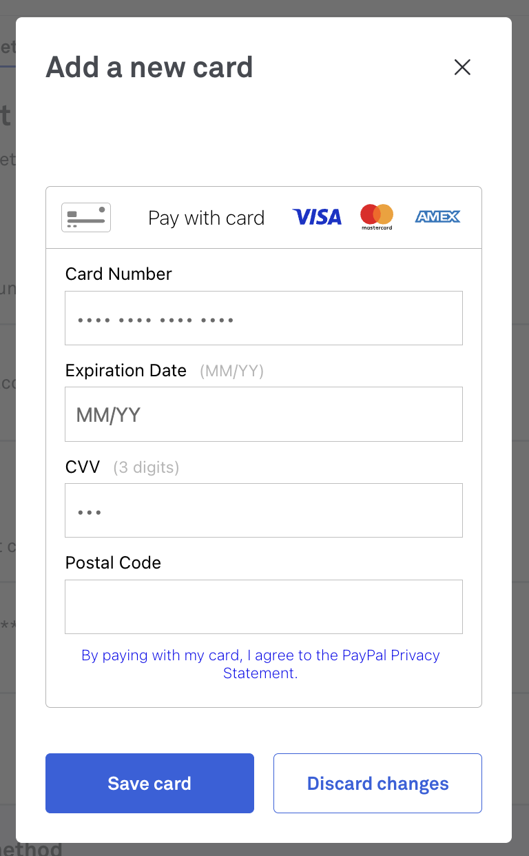 image of add new card section in Back Office