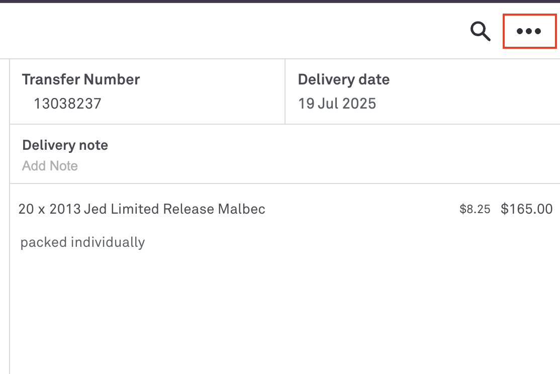 Menu option stock transfers