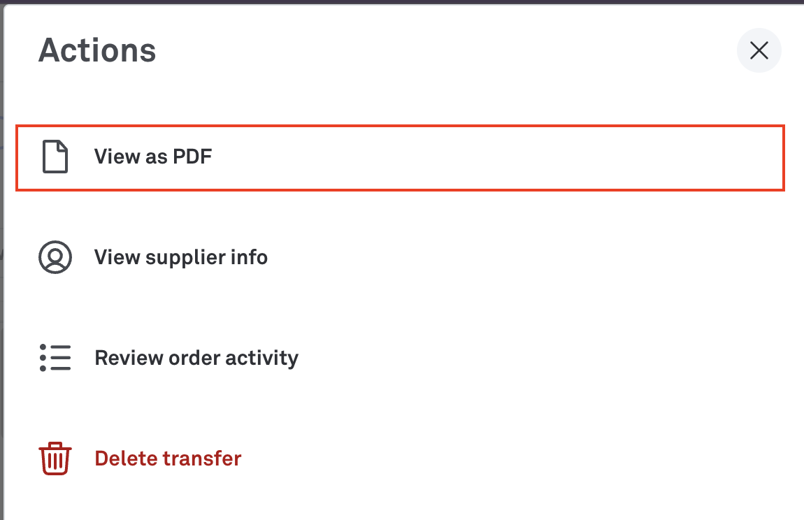View as PDF option stock transfer