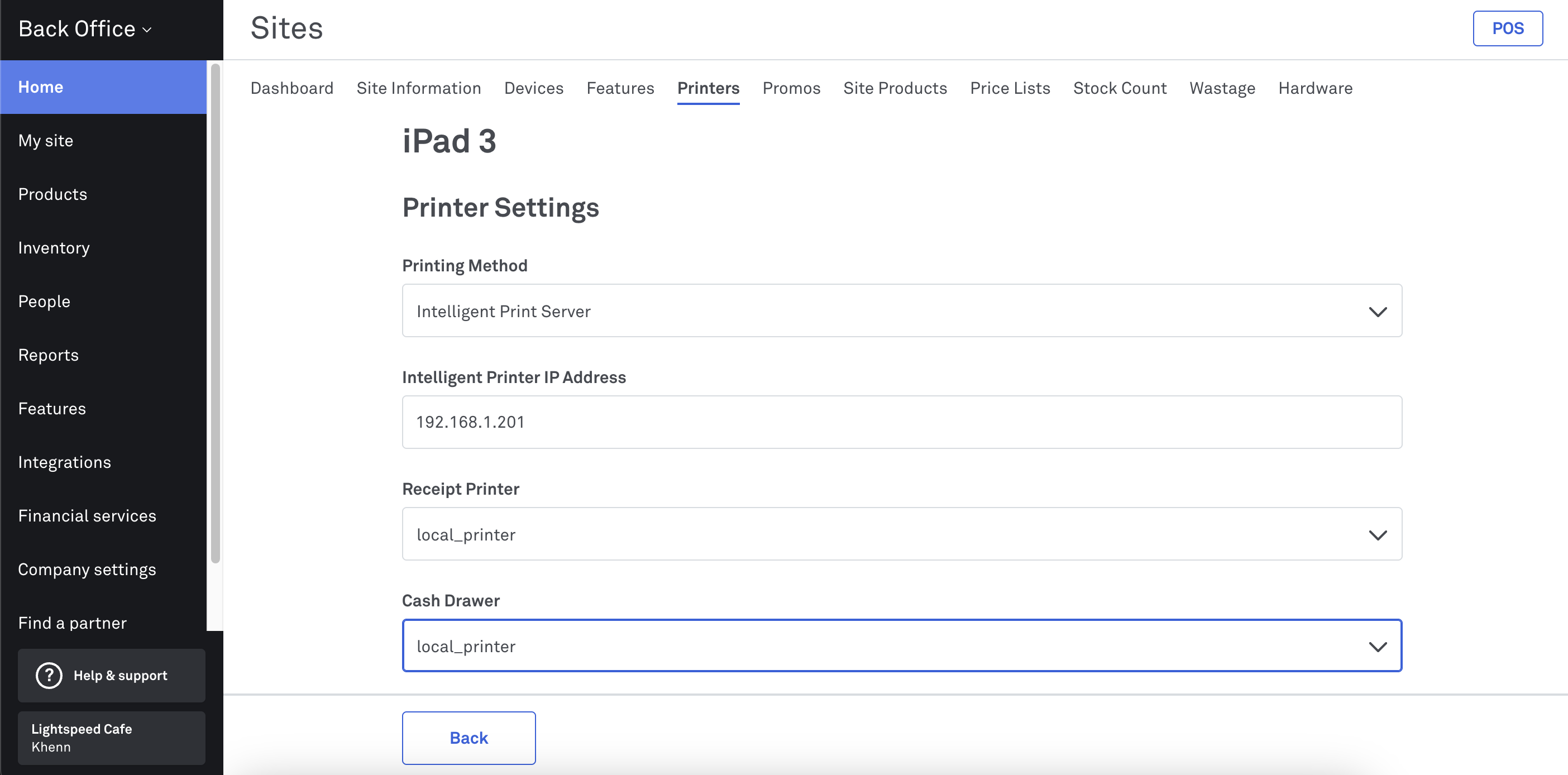 Printer settings for each register