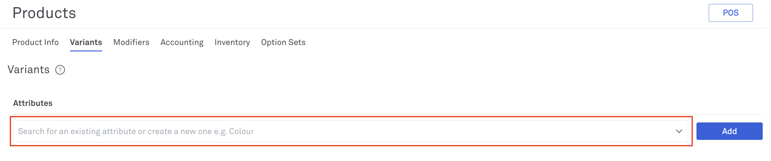 image of the variants attribute section in Back Office
