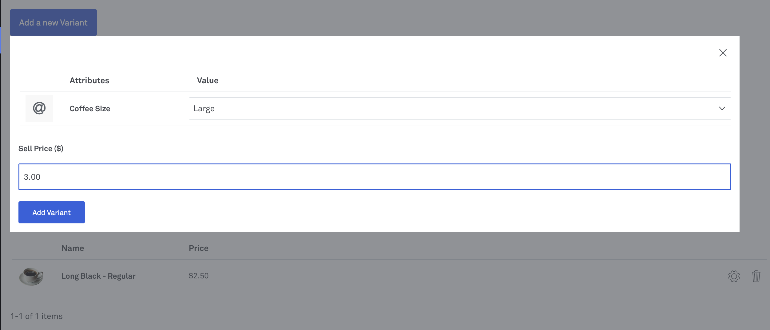 image of adding variants in Back Office