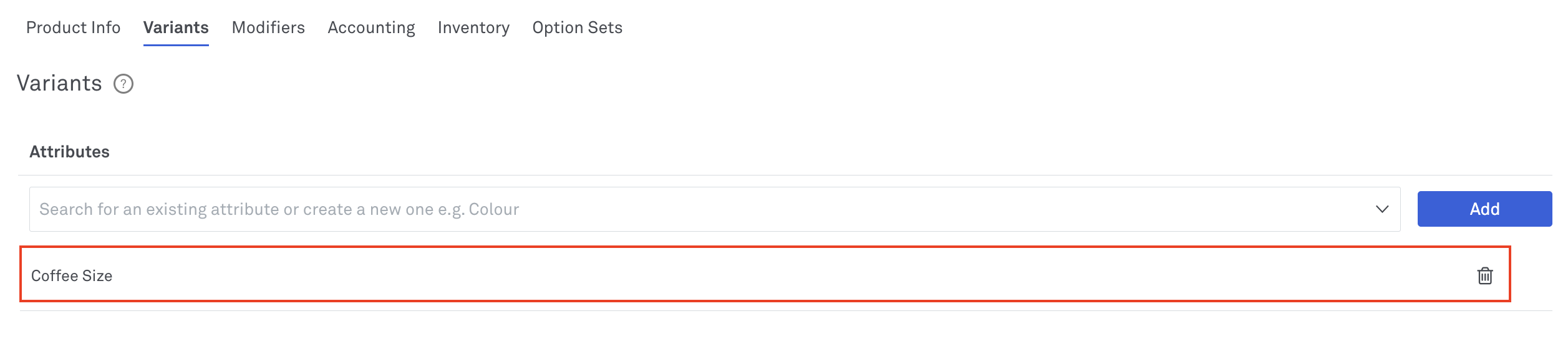 image of an attribute added in products section in Back Office