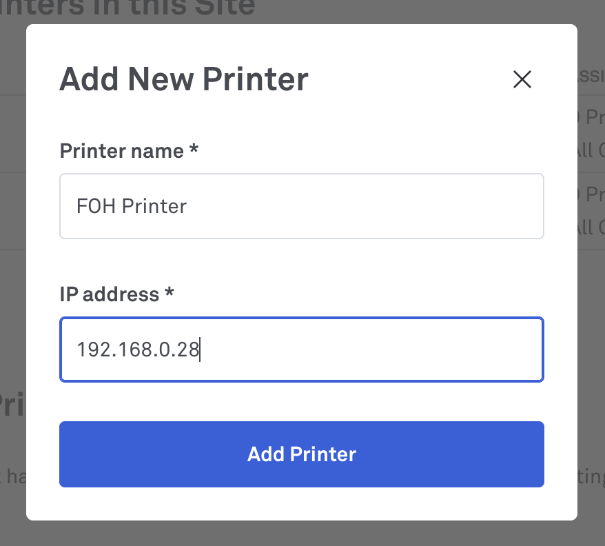 Add printer section in Back Office Element printers