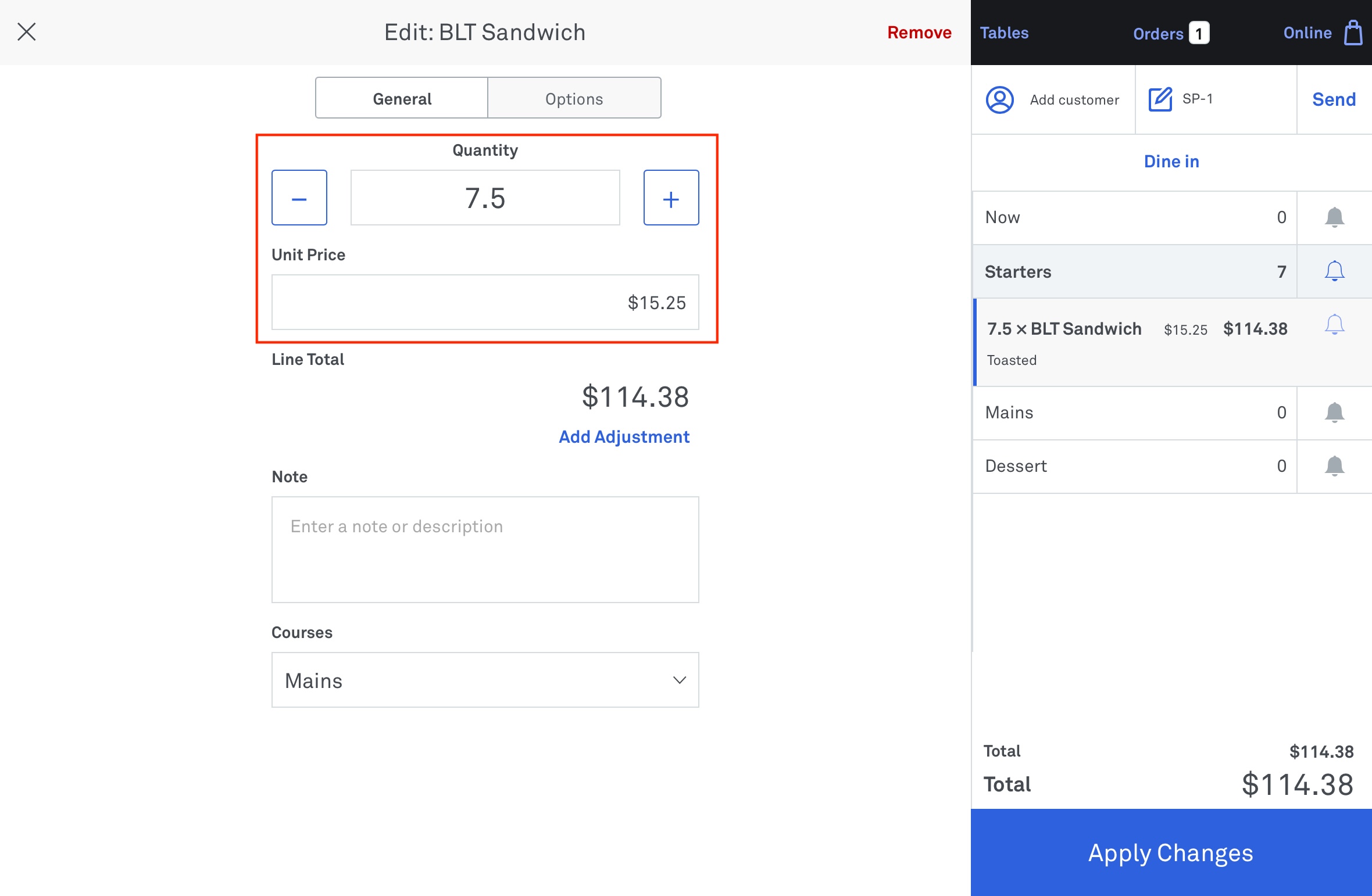 image of edit quantity screen in POS
