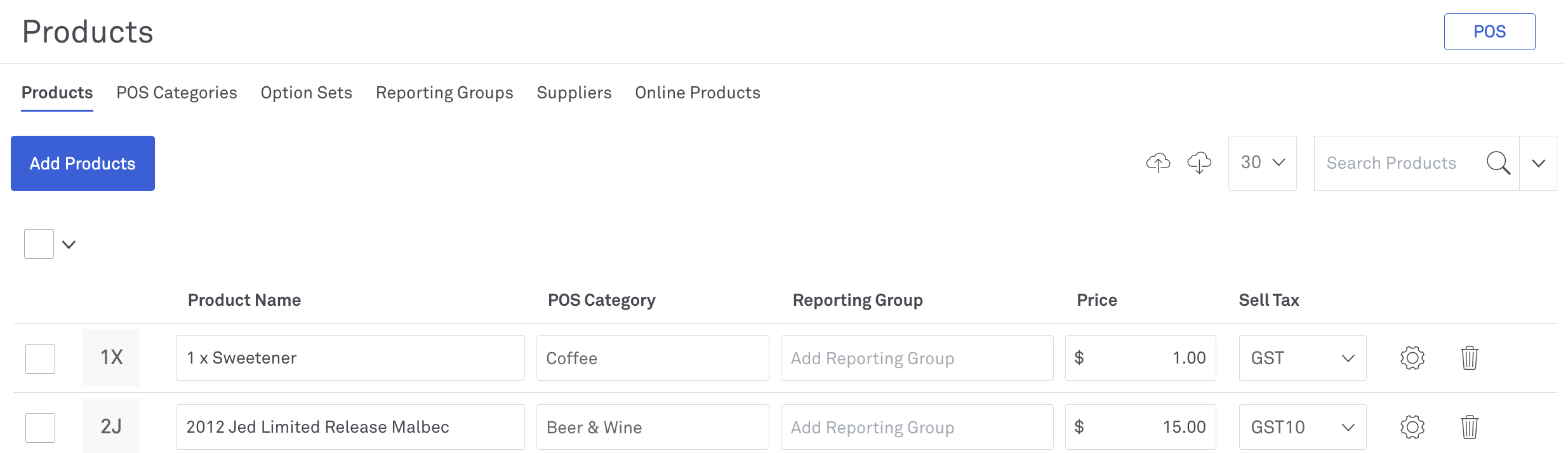 products section in Back Office to edit products