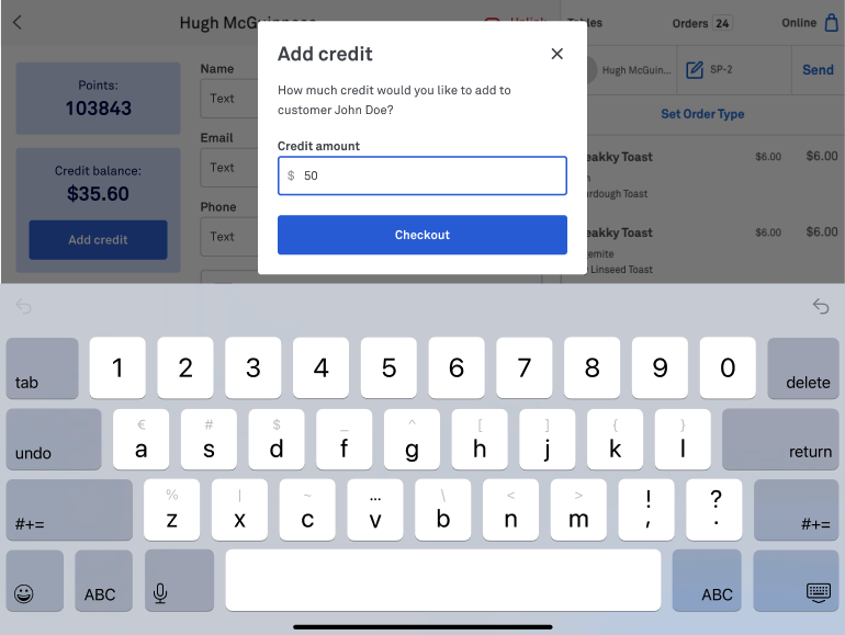 Add credit_checkout screen
