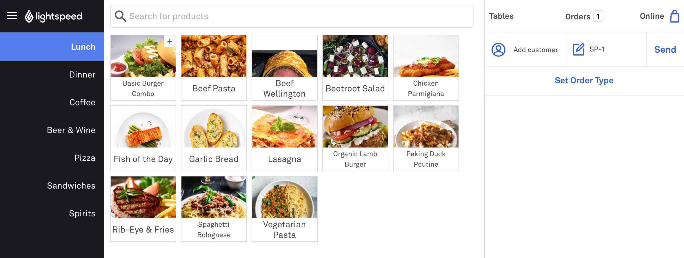 Lunch menu screen POS