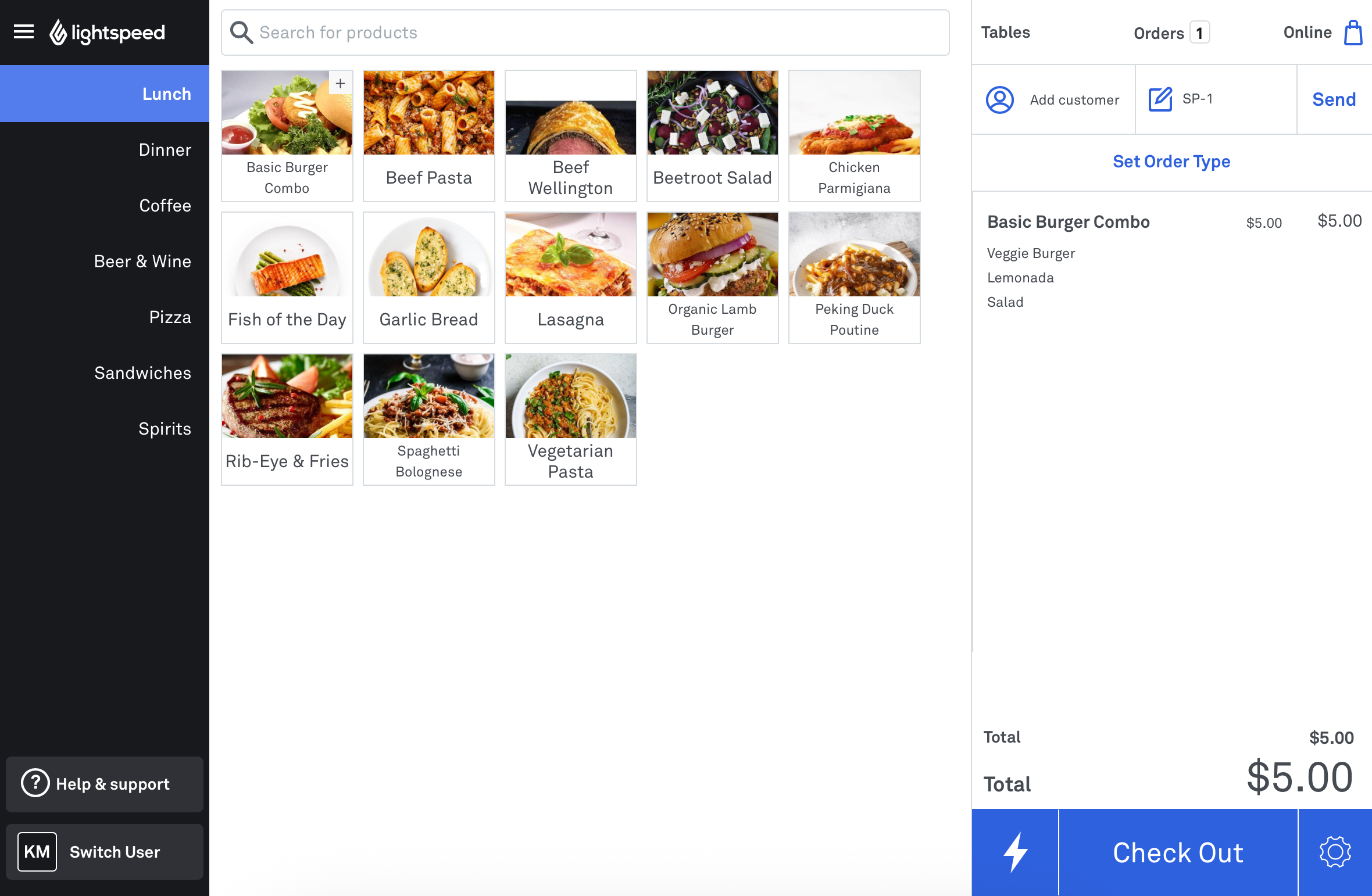 POS checkout screen with combo meal order