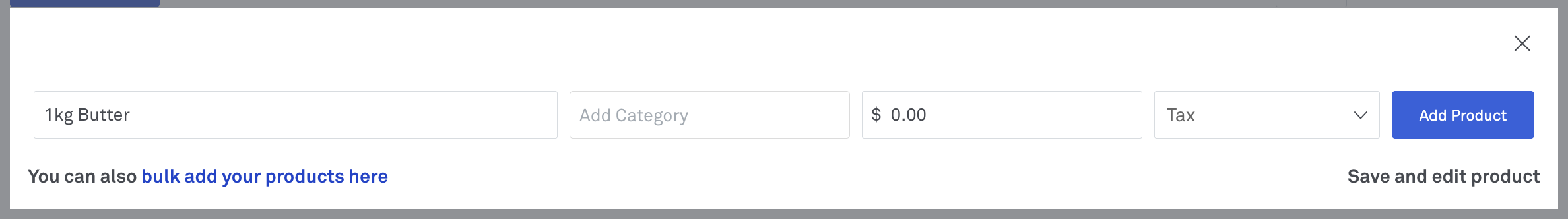 image of add product screen in Back Office