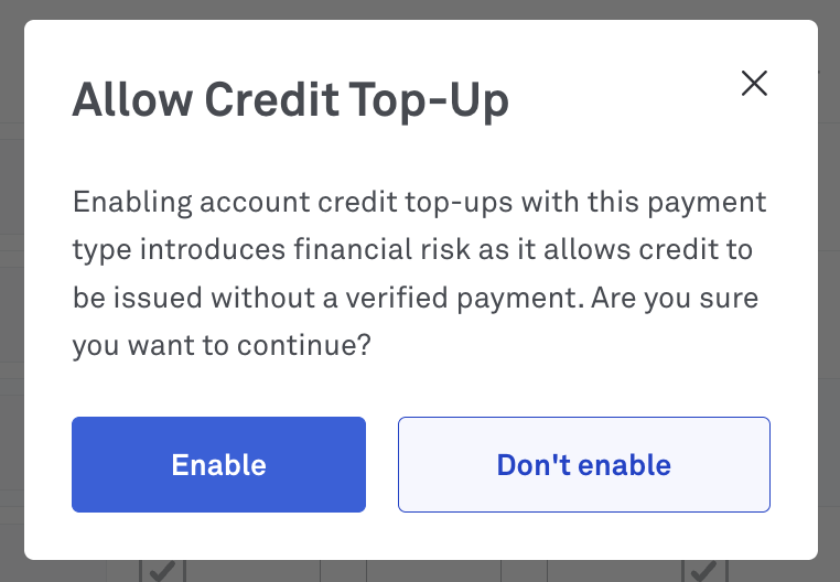Allow credit top-up_Payment types Back Office