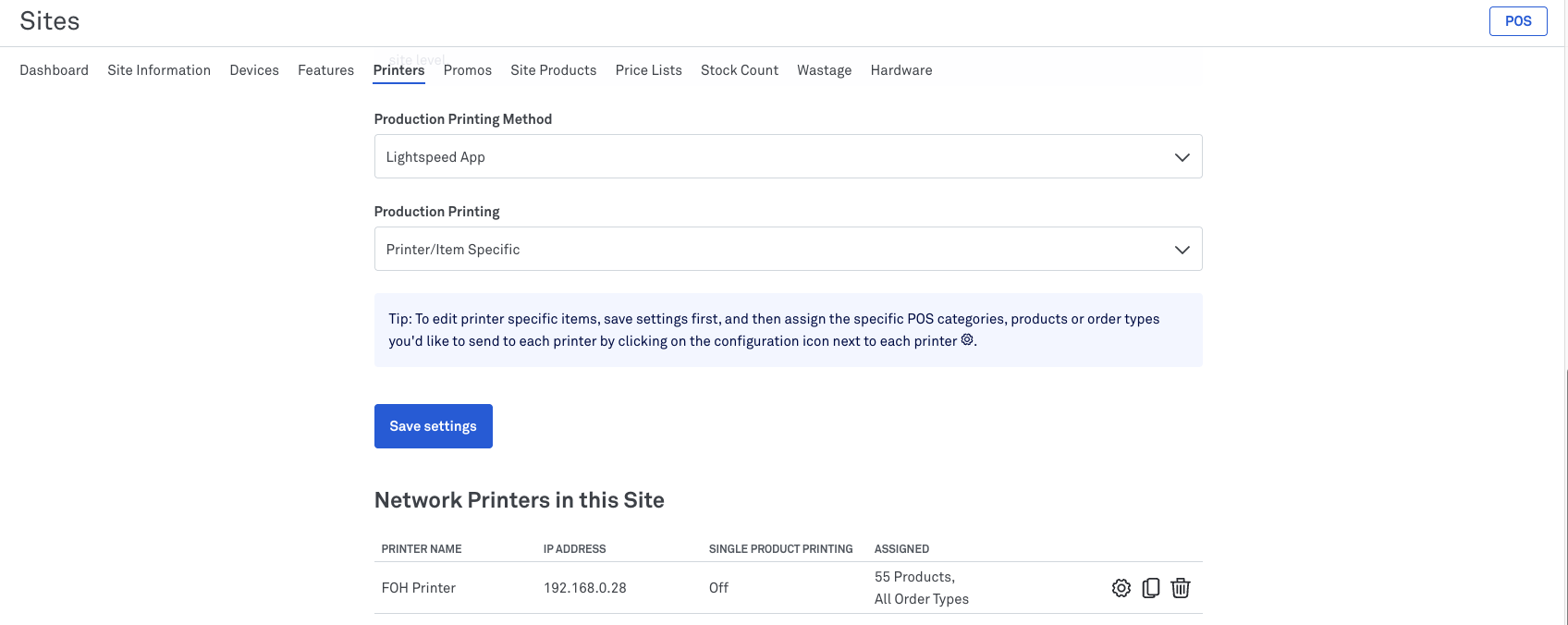 Lightspeed app_Register specific printer settings