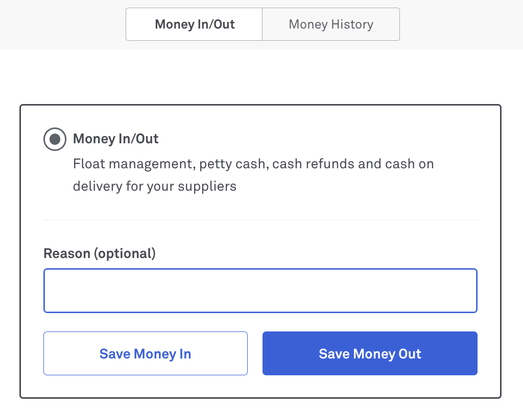 Money In/Out section_POS