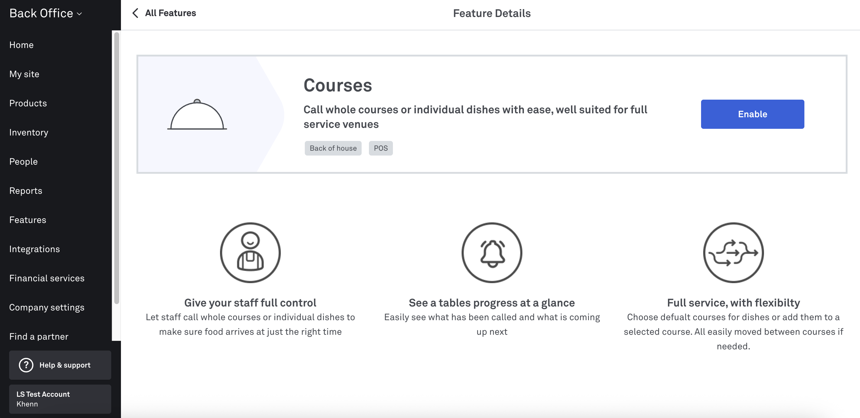 Courses feature_Enable in Back Office