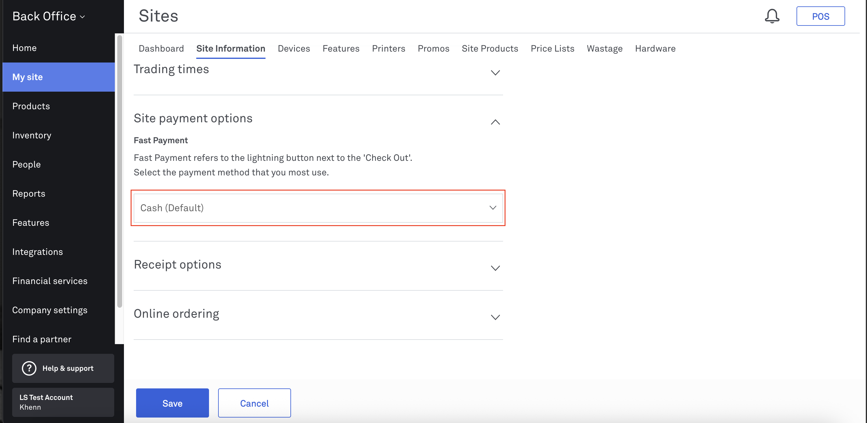 Site payment options_Back Office
