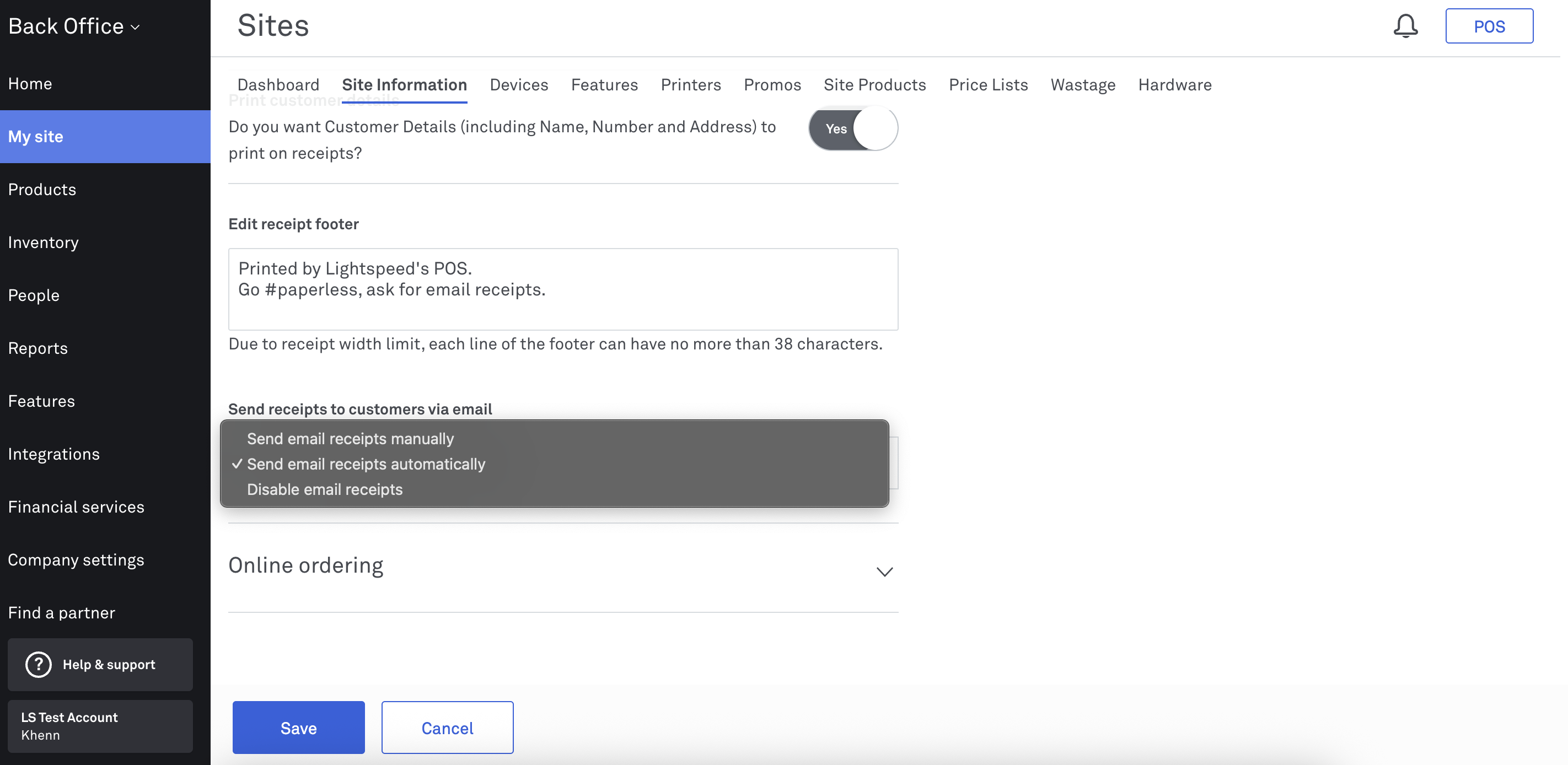 Email receipts settings_Back Office