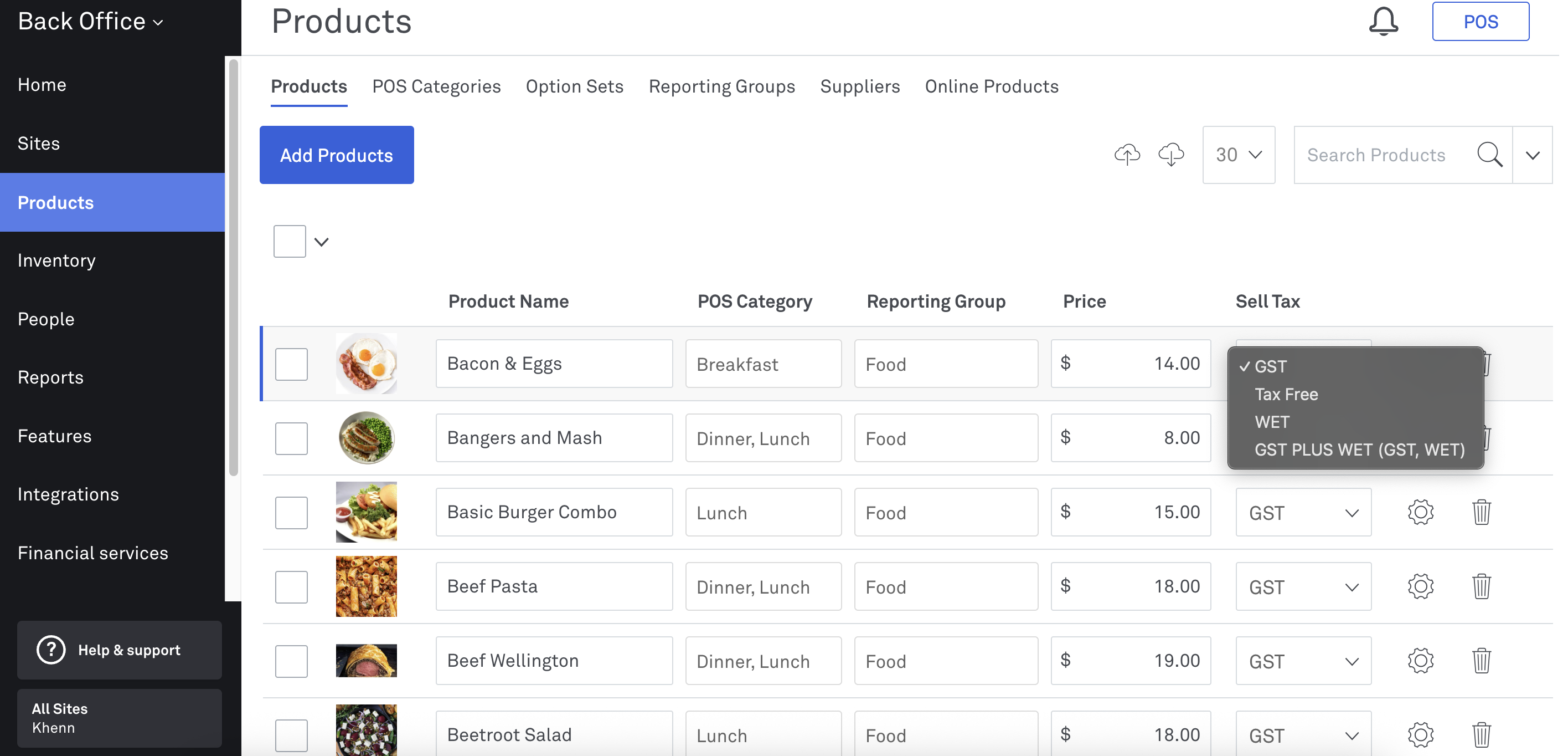 Products tax settings_Back Office